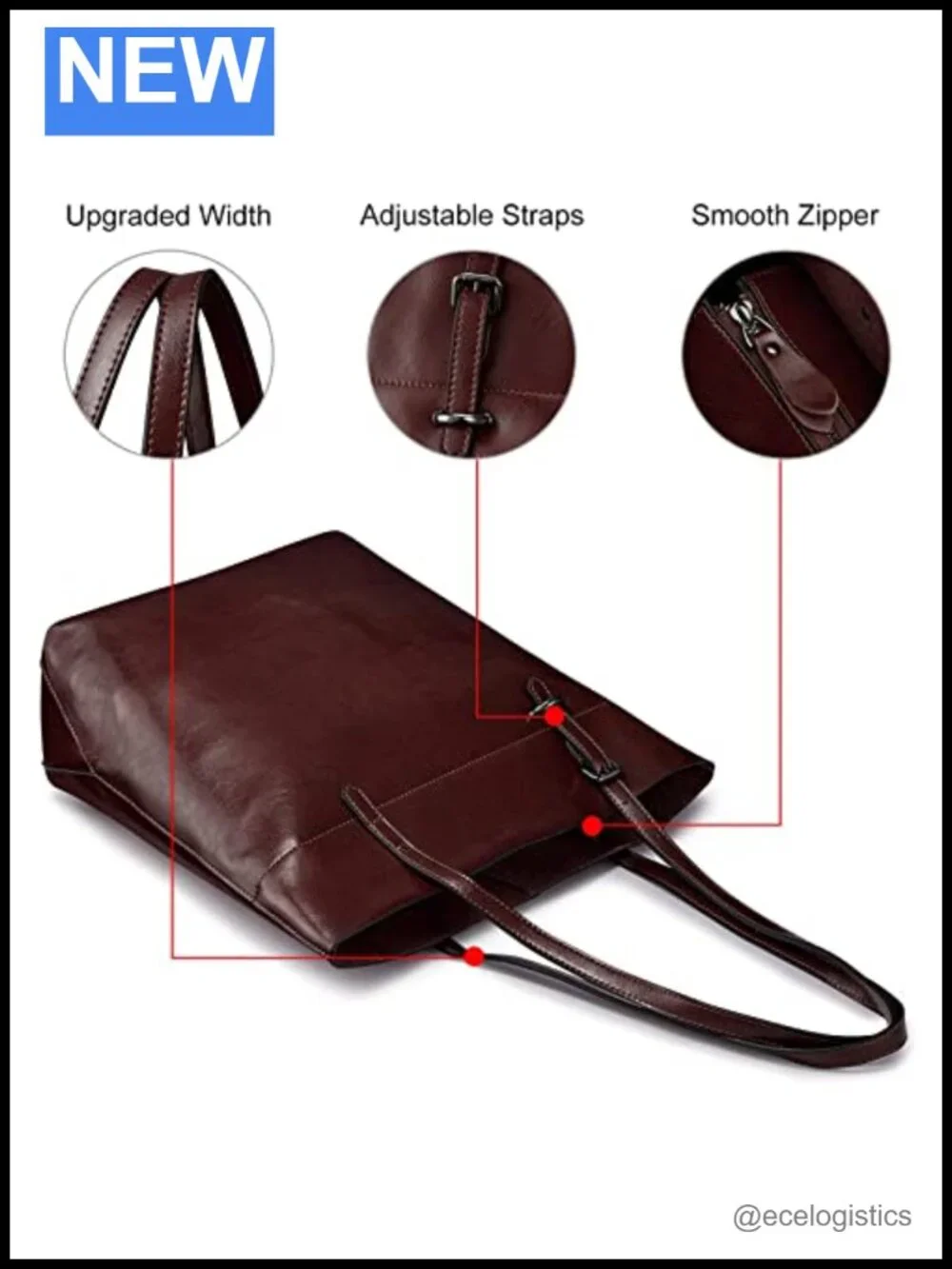 Genuine Leather Tote Handbag Large Capacity Adjustable Straps Work Office